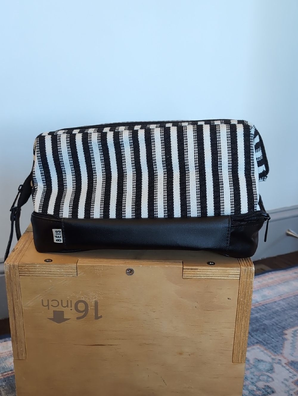 Beis Black & White Striped Travel Dopp Kit